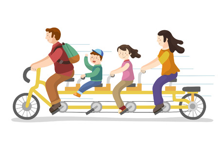 Happy family riding family bicycleのイラスト素材