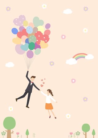 Romantic couple with heart balloonのイラスト素材