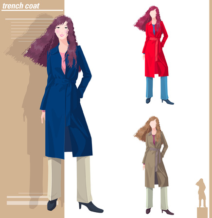 Various color of woman in trench coatのイラスト素材