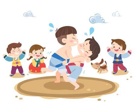 Children playing Korea traditional gameのイラスト素材