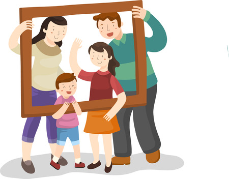 Happy family with photo frameのイラスト素材