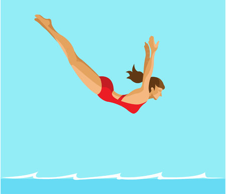 Woman diving into a pool flat designのイラスト素材