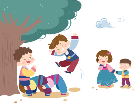 Children playing Korea traditional gameのイラスト素材