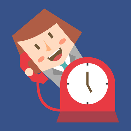 Telemarketer with telephone on blue backgroundのイラスト素材