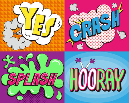 Set of pop art expressions on a colored backgroundのイラスト素材