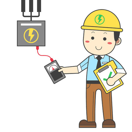 Engineer checking up electricity deviceのイラスト素材