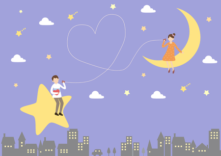 Romantic couple on night skyのイラスト素材