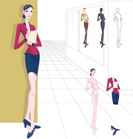 Woman paper doll with clothing and shoesのイラスト素材