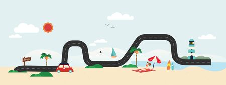 Beach area road flat designのイラスト素材