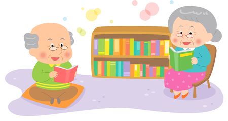 The aged couple reading bookのイラスト素材