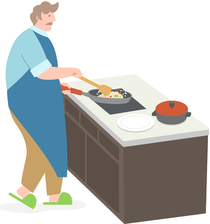The aged man cookingのイラスト素材