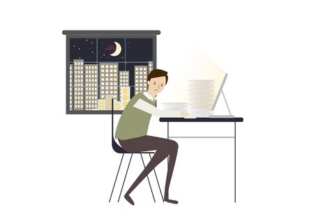 Man working late at nightのイラスト素材