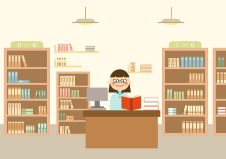 Librarian working in libraryのイラスト素材