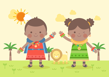 Children in Africa traditional clothingのイラスト素材