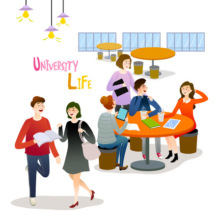 Students enjoying University lifeのイラスト素材