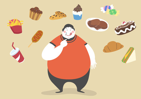 Overweight man eating junk foodのイラスト素材