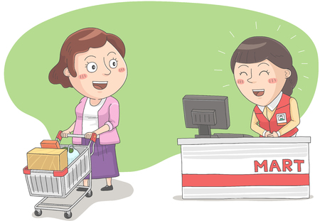 Woman feel thank about cashierのイラスト素材