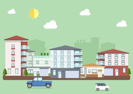 Town building street and carのイラスト素材