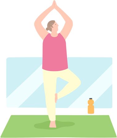 The aged man doing Pilatesのイラスト素材