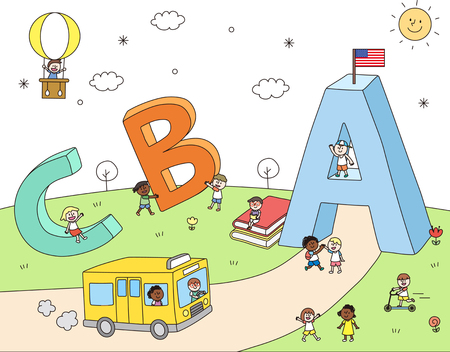 Children studying alphabetのイラスト素材