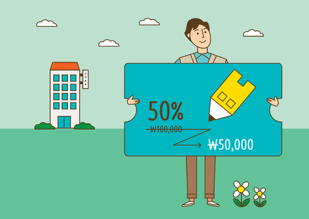 Man with stationery sale couponのイラスト素材