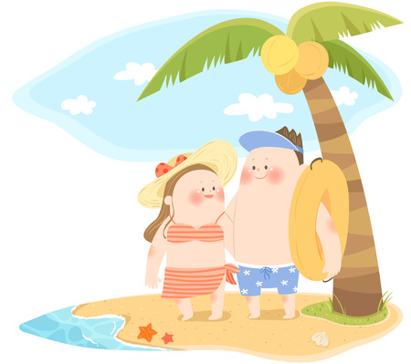 Couple enjoying at beachのイラスト素材
