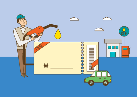 Man with gas station couponのイラスト素材