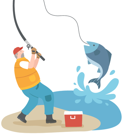 The aged man fishing by the riverのイラスト素材