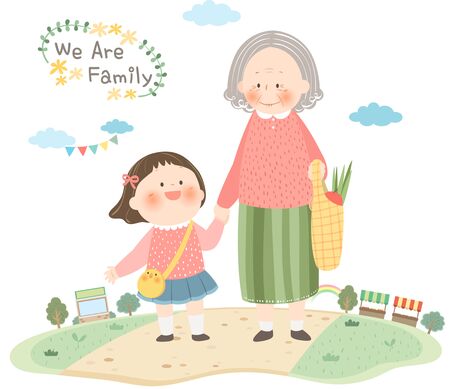 Grandmother and Granddaughter shoppingのイラスト素材