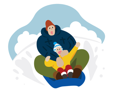 Winter family enjoying sledのイラスト素材