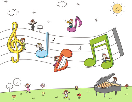 Children playing music instrumentのイラスト素材