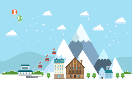 Winter town building street sceneryのイラスト素材