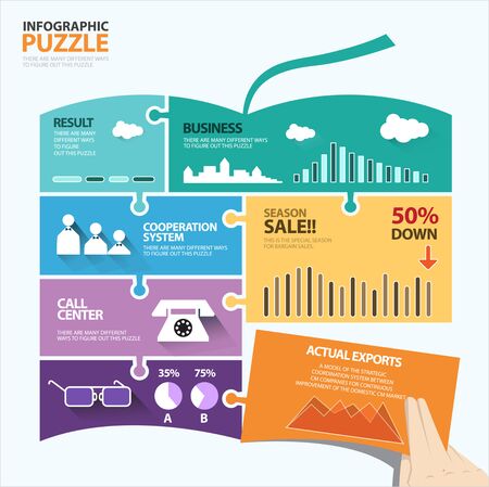 Book shape infographic puzzle about businessのイラスト素材