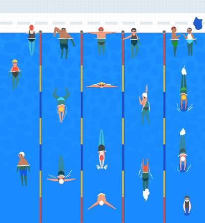 Many people swimming at poolのイラスト素材
