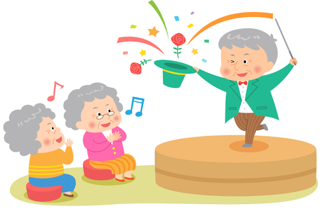 The aged people enjoying magic performanceのイラスト素材