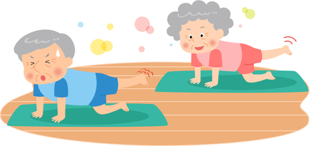 The aged couple doing Pilatesのイラスト素材