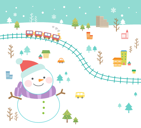 White Christmas with snowmanのイラスト素材