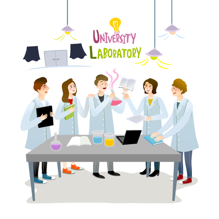 Students doing experiment in laboratoryのイラスト素材