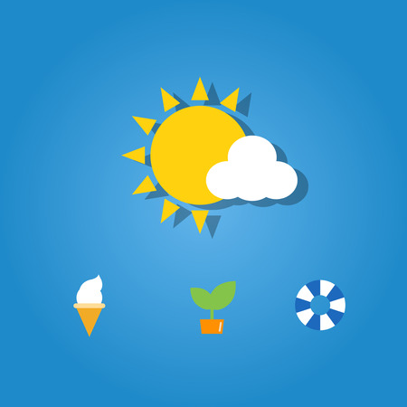 Set of summer icon on blue backgroundのイラスト素材