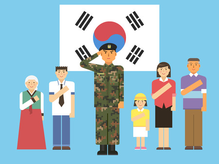 People giving a salute with Korea flag, vector illustration.のイラスト素材