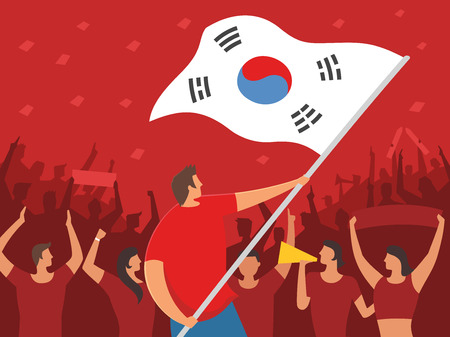 Rear view of people cheering sport team, vector illustration.のイラスト素材