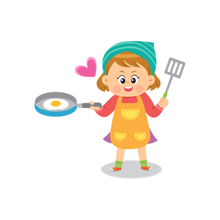 Cute girl cooking, vector illustration.のイラスト素材