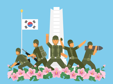 Soldier training on memorial day, vector illustration.のイラスト素材
