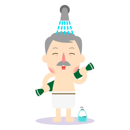 The aged man hiking mountain, vector illustration.のイラスト素材