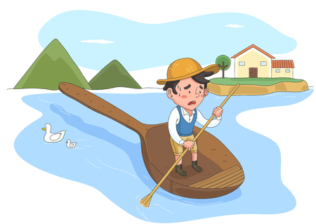 The poor rowing tough spoon boat, vector illustration.のイラスト素材