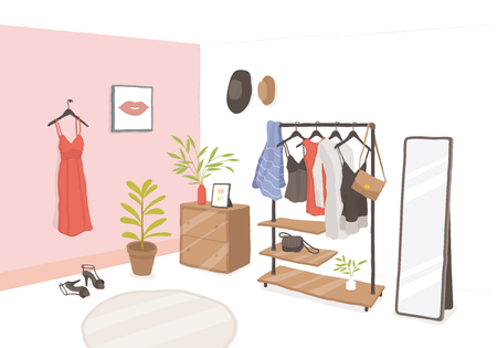 Modern dress room with furniture, vector illustration.のイラスト素材