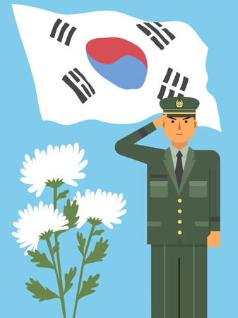 Soldier giving a salute on memorial day, vector illustration.のイラスト素材