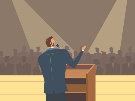 Rear view of businessman doing presentation, vector illustration.のイラスト素材