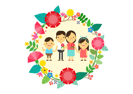 Carnation wreath with familyのイラスト素材