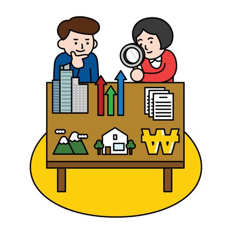 Business People looking real estate with magnifierのイラスト素材